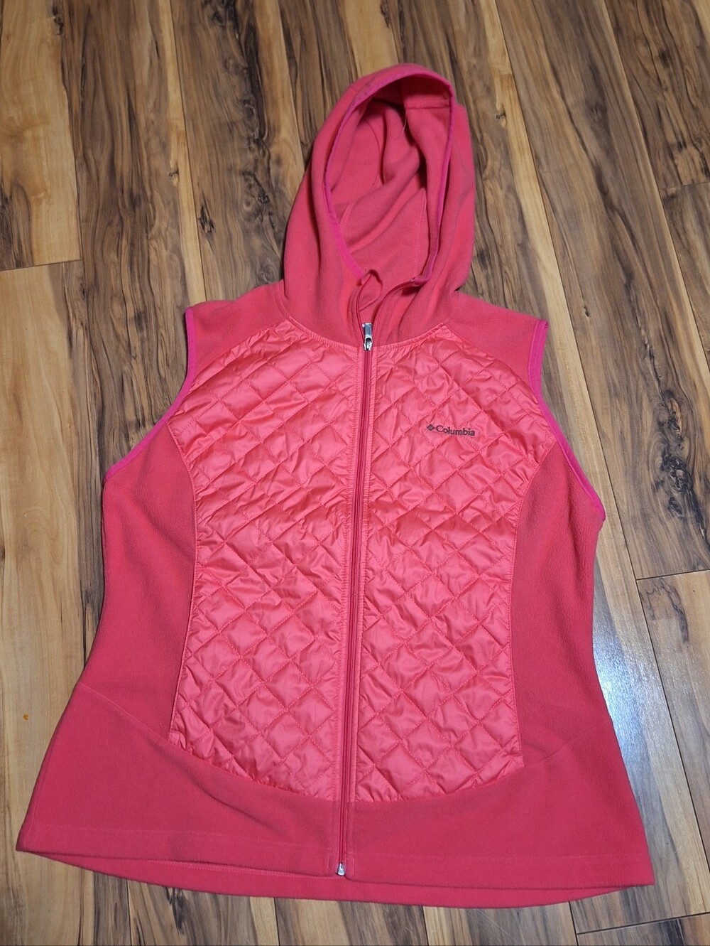 Columbia womens XL pink fleece hooded vest jacket hiking outdoor gorp granola